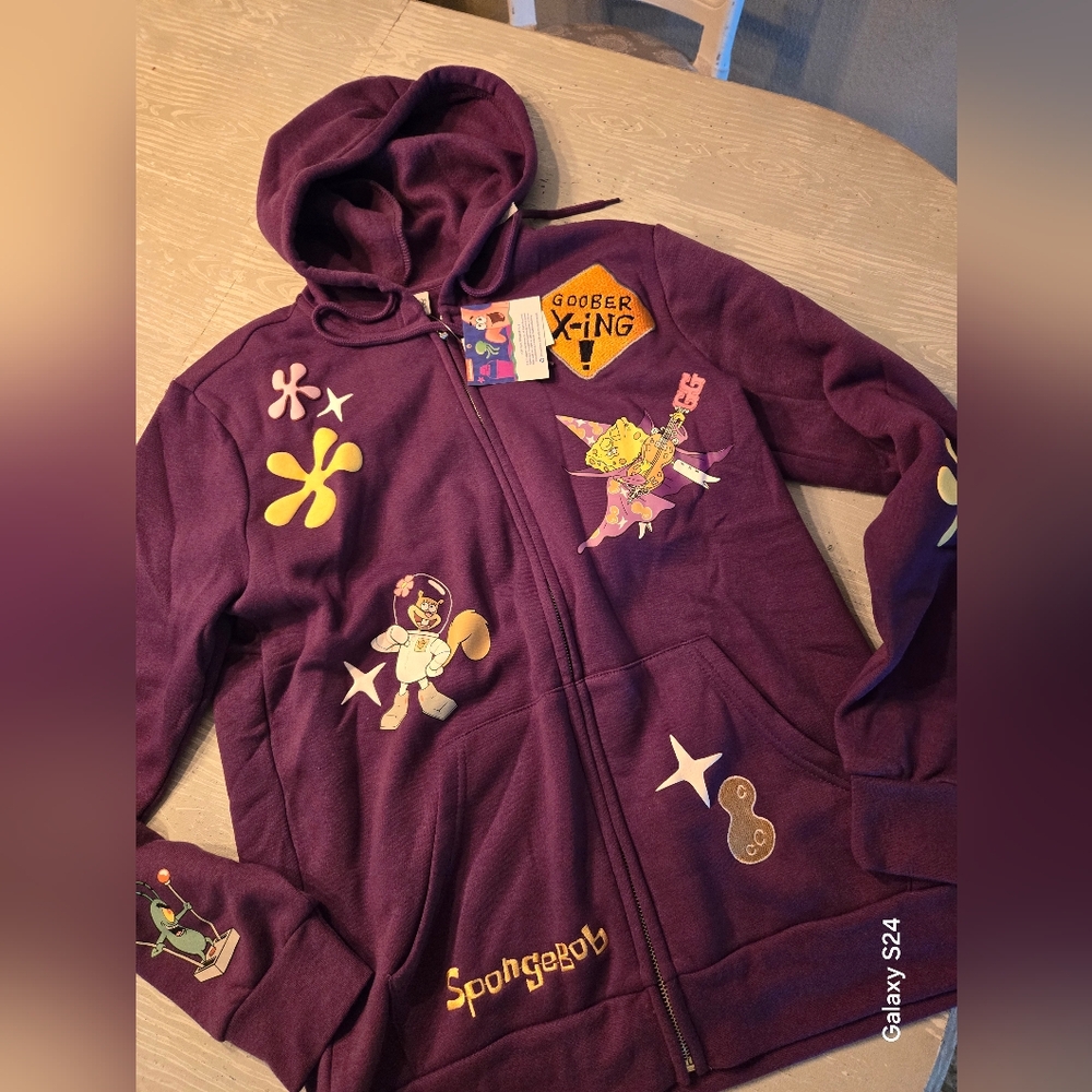 Adult Sz S NICKELODEON SPONGEBOB goofy Goober Zip Hoodie New